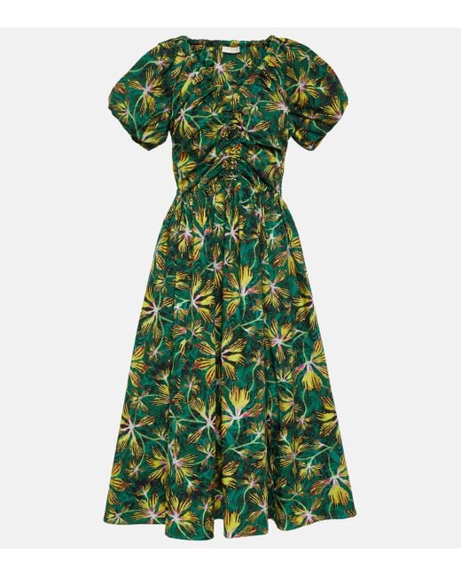 Ulla Johnson Green Cecile Floral Cotton Poplin Midi Dress