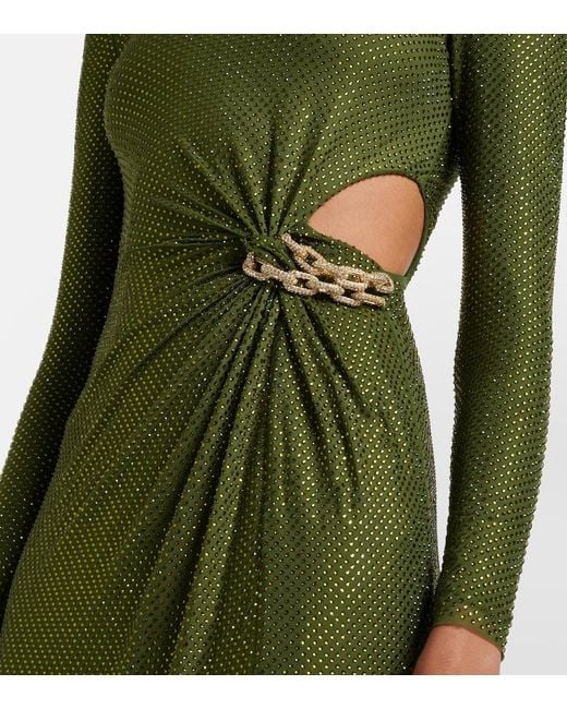 Self-Portrait Green Rhinestone-Embellished Maxi Dress