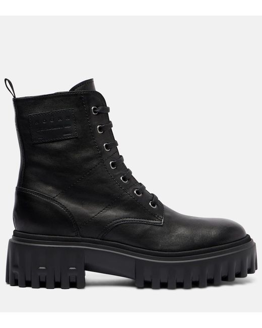 Hogan Black H700 Leather Combat Boots