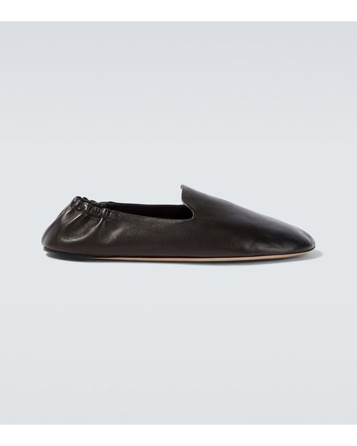 The Row Black Casa Leather Slip-On Shoes for men