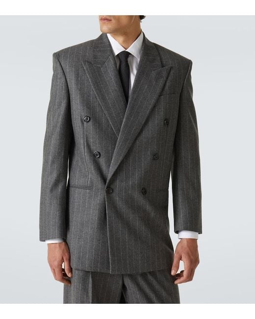 Saint Laurent Gray Pinstripe Wool And Cashmere Blazer for men