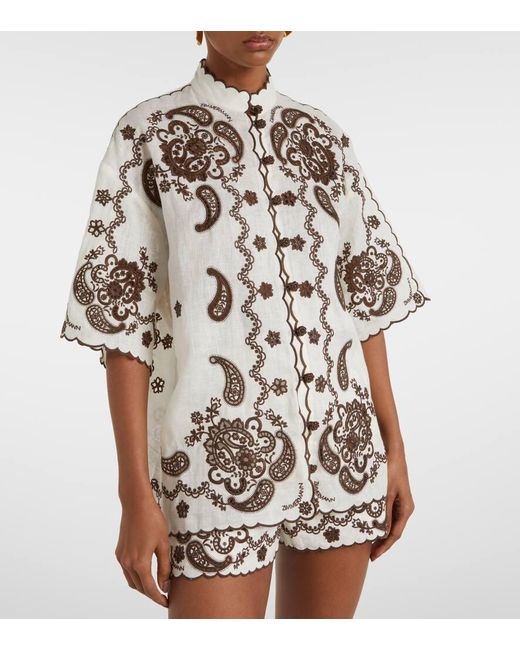 Zimmermann Metallic Ascension Embroidered Linen Shirt