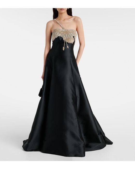 Costarellos Black Venezia Embellished Gown