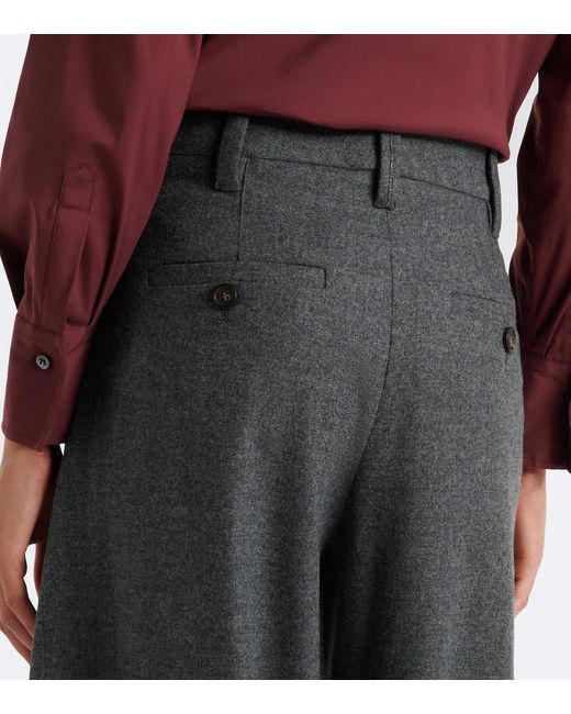 Brunello Cucinelli Gray Pleated Wool And Cashmere Wide-Leg Pants