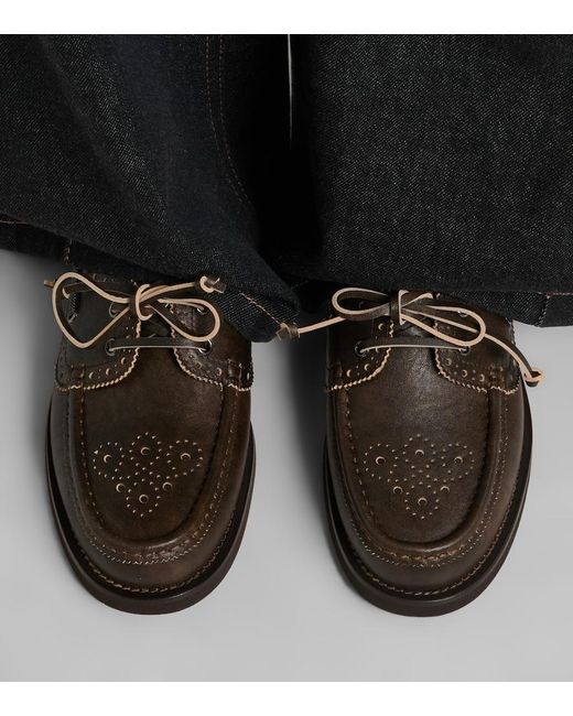 Brunello Cucinelli Black Monili Leather Boat Shoes