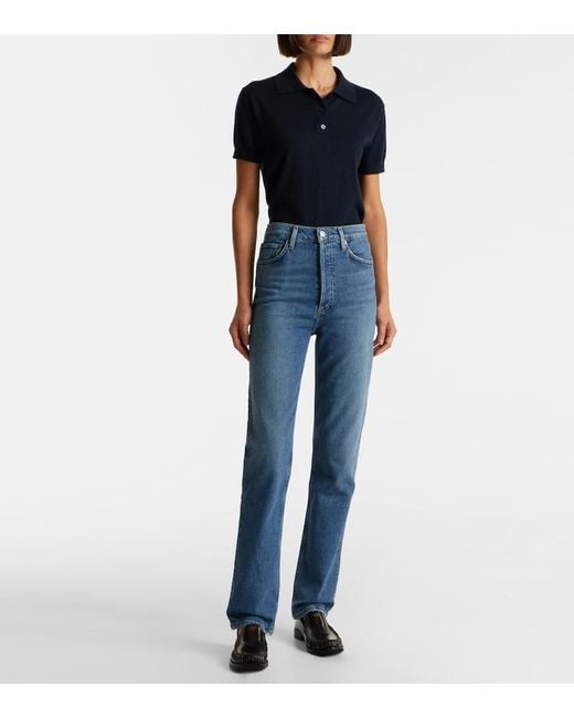 Agolde Blue 90's Pinch Waist High-Rise Straight Jeans