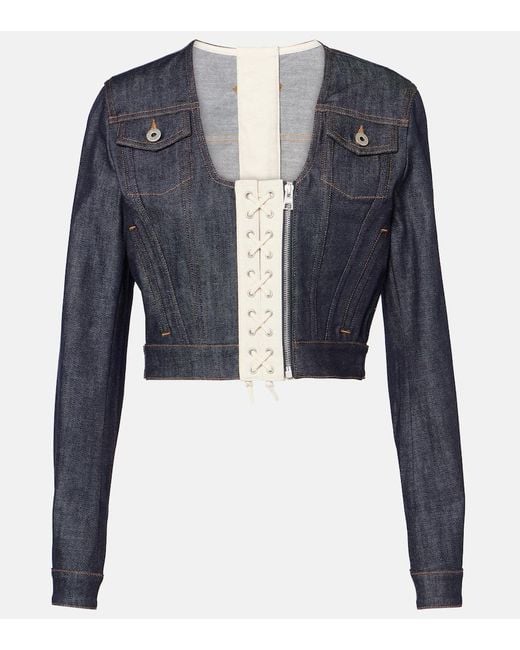 Jean Paul Gaultier Blue Lace-Up Cropped Denim Jacket