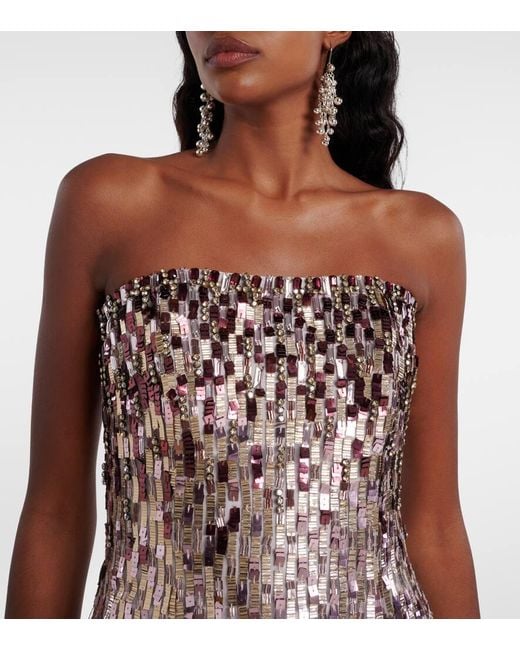Jenny Packham White Lucille Sequined Strapless Gown