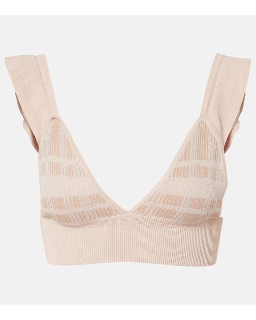 Bananhot Natural Petra Checked Ribbed-Knit Bra Top