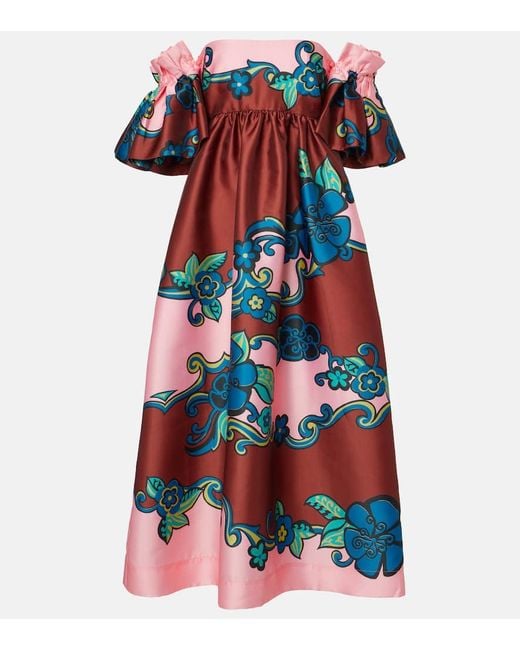 ALÉMAIS Multicolor Floral Off-Shoulder Satin Maxi Dress
