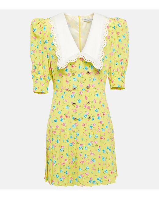 Alessandra Rich Yellow Flower Print Silk Mini Dress