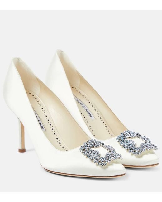 Manolo Blahnik White Bridal Hangisi 90 Embellished Satin Pumps