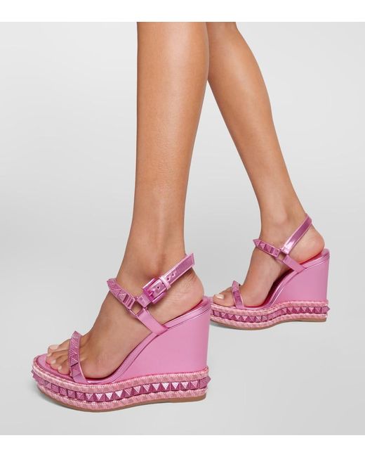 Christian Louboutin Pink Pyra Clou Leather Espadrille Wedges
