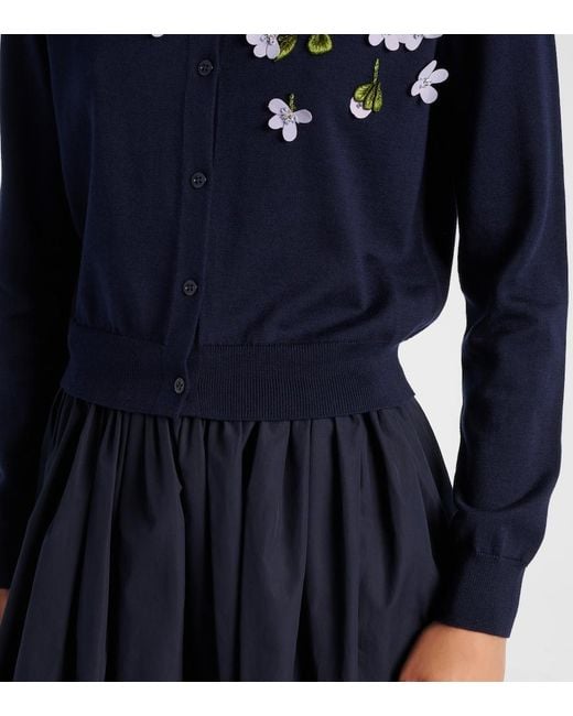 Carolina Herrera Blue Embroidered Silk And Cotton Cardigan