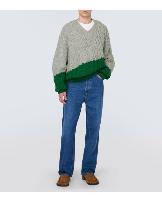 Pullover in lana a trecce di Loewe in Green da Uomo