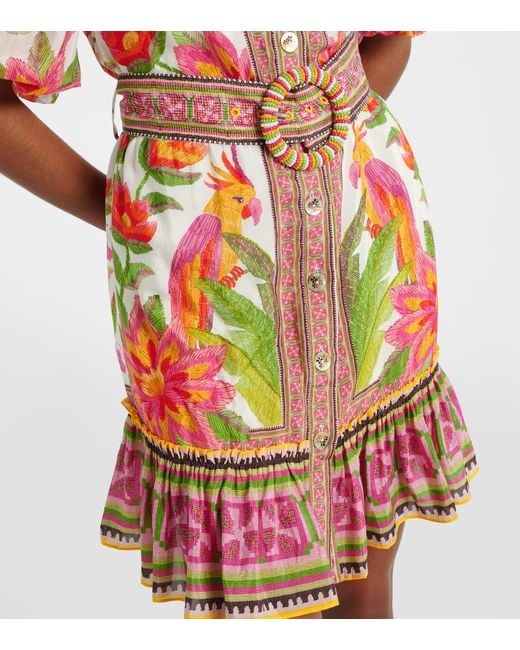 Vestido Corto En Mezcla De Algodon Con Cinturon Farm Rio de color Multicolor