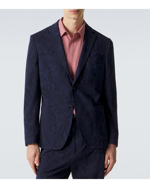 Etro Blue Printed Jersey Blazer for men