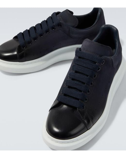 McQueen Blue Oversized Suede-Trimmed Leather Sneakers for men