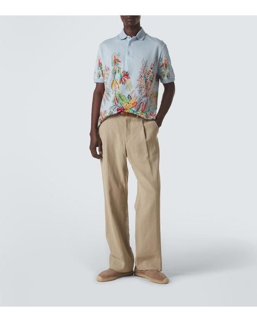 Etro Blue Printed Cotton Pique Polo Shirt for men