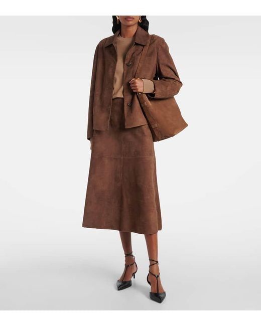Max Mara Brown Midirock Aus Veloursleder