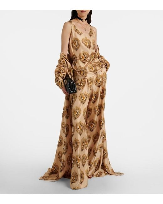 Dolce & Gabbana Natural Printed Silk Satin Top