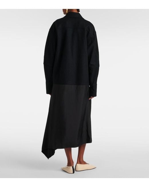 Jil Sander Black Asymmetric Wool-Trimmed Shirt Dress