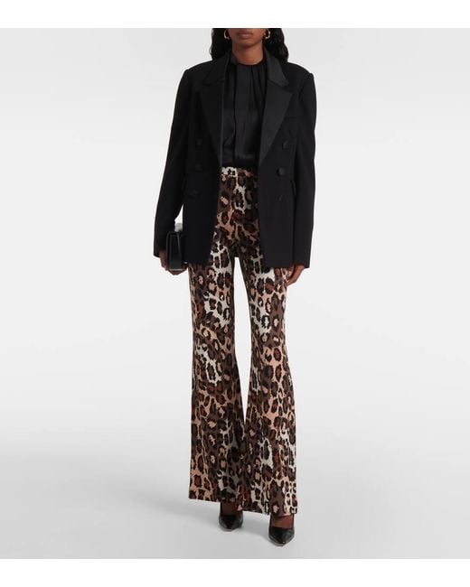 Diane von Furstenberg White Brooklyn Leopard-Print Flared Pants