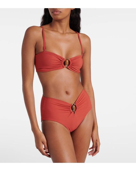 Top de bikini fruncido adornado Christopher Esber de color Red