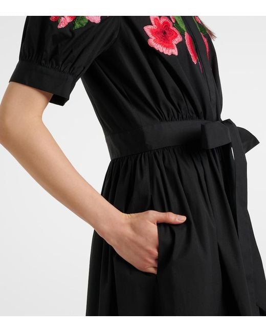 Carolina Herrera Black Floral Embroidered Cotton-Blend Shirt Dress
