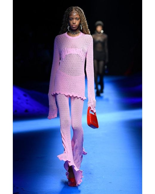 Blumarine Pink Crochet Flared Pants
