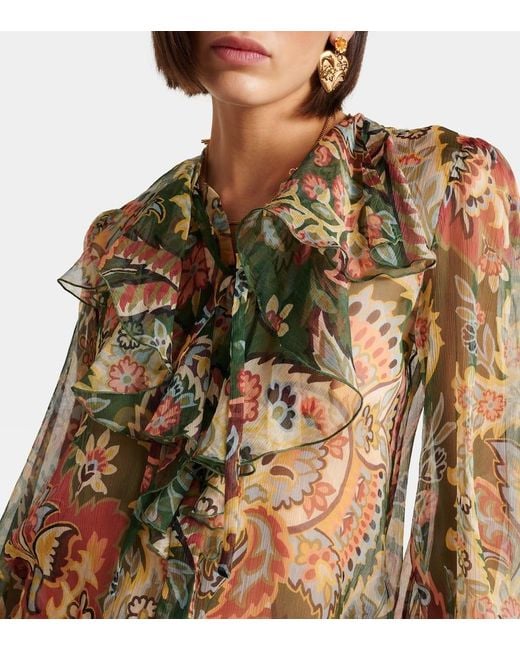 Etro Multicolor Printed Ruffled Silk Blouse