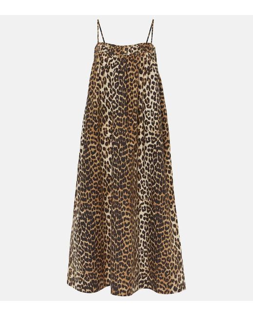 Ganni Natural Leopard-print Cotton Midi Dress