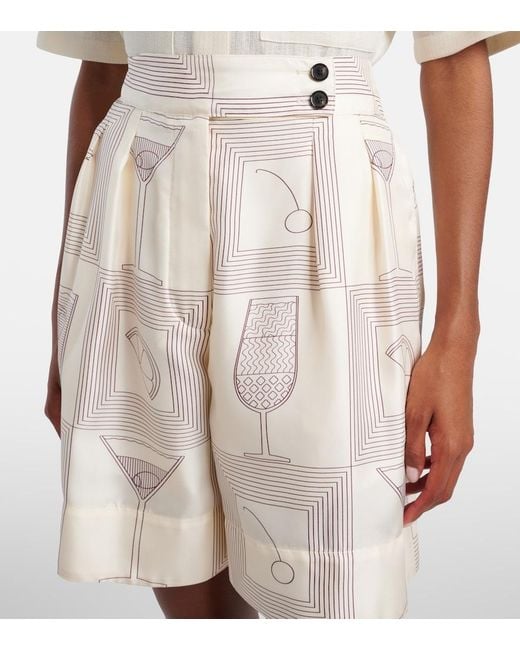 Loro Piana Natural Dorin Printed Silk Twill Bermuda Shorts