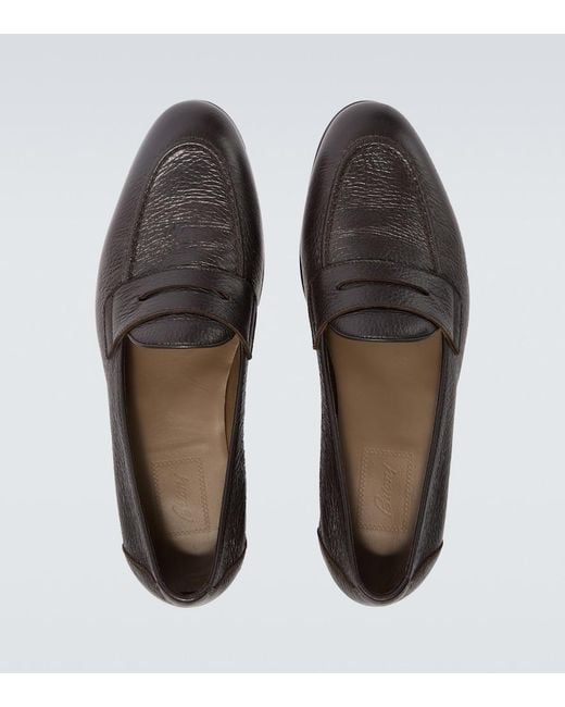 Brioni Brown Appia Grained Leather Penny Loafers for men