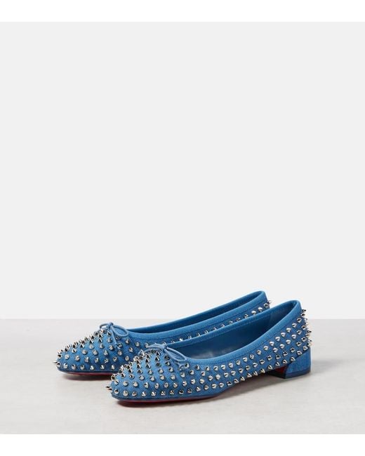 Christian Louboutin Blue Sweetie Jane Spikes Denim Flat