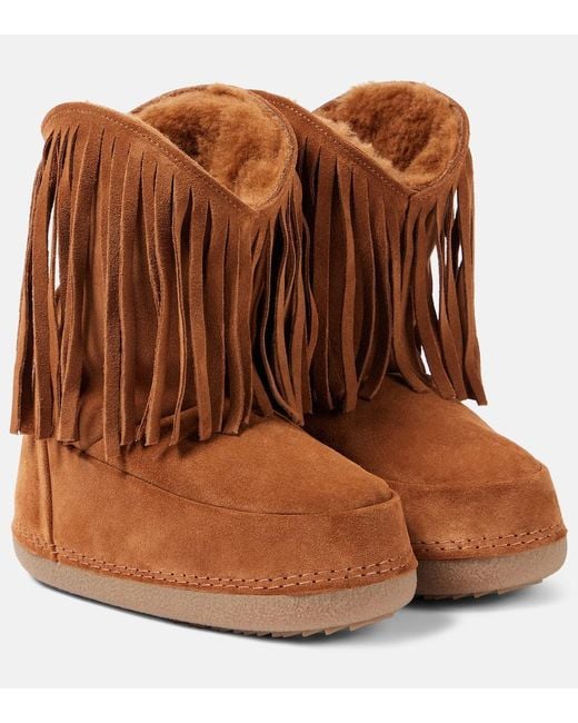 Bottines Apres-Ski Cowboy Fringes En Daim Inuikii en coloris Brown