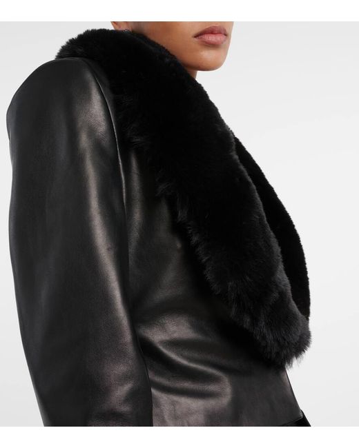 Magda Butrym Black Faux Fur-trimmed Leather Jacket