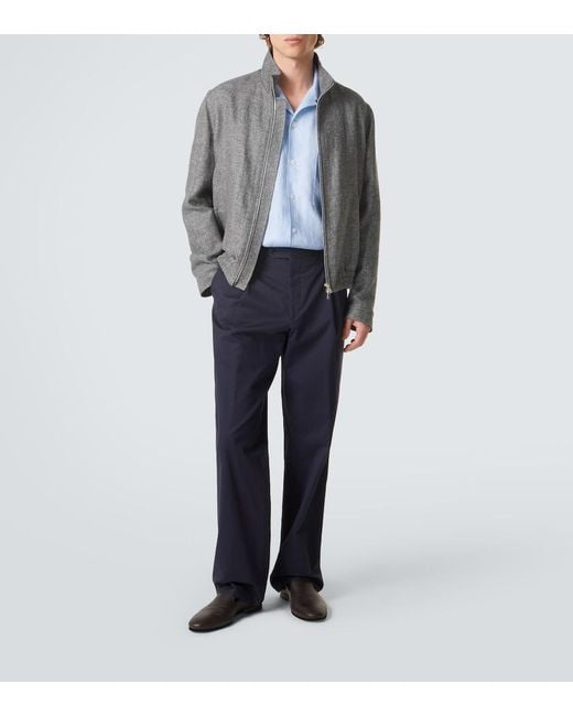 Zegna Blue Linen Bowling Shirt for men