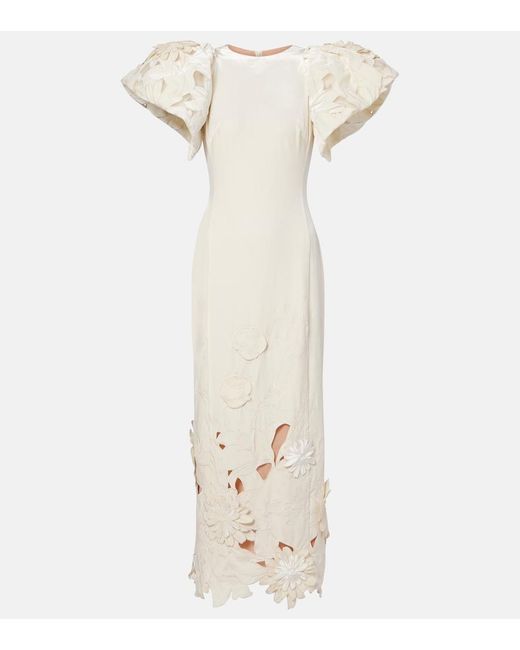 LEO LIN White Lucina Floral-Applique Velvet Maxi Dress