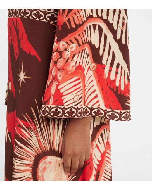 Johanna Ortiz Red Patterned Cut-Out Maxi Dress