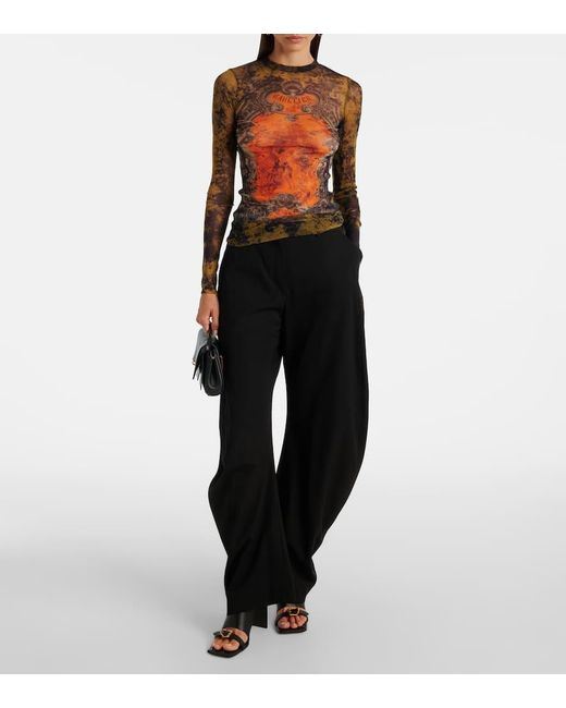 Jean Paul Gaultier Gray Bedrucktes Top Medaillon Aus Mesh