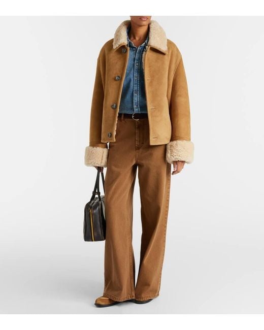AMI Brown Shearling-Trimmed Suede Jacket