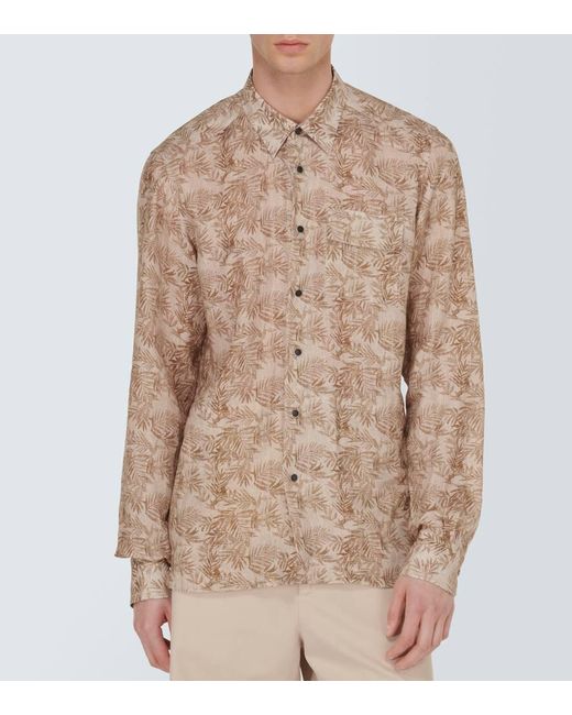 Camicia Buba in lino con stampa floreale di Kiton in Natural da Uomo