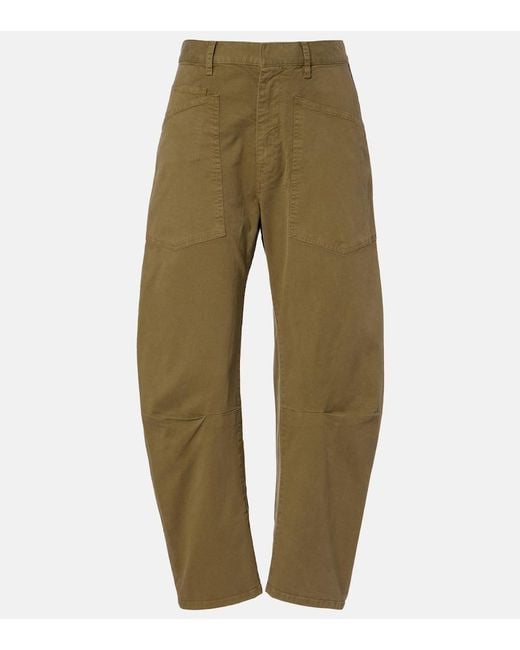 Nili Lotan Green Shon Cotton Twill Barrel-Leg Pants