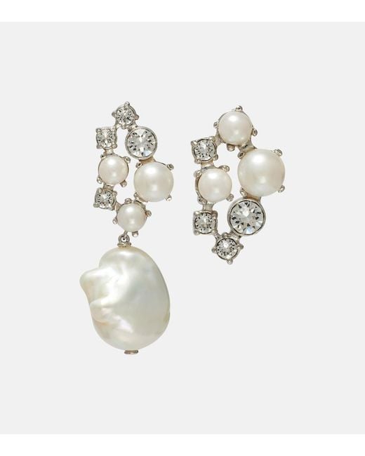 Givenchy White Crystal Pearl Asymmetric Earrings