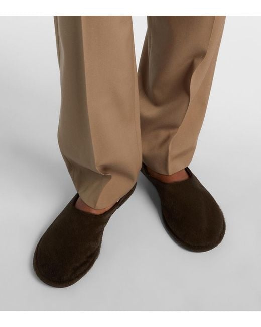 The Row Brown Canal Calf Hair Slip-On Shoes