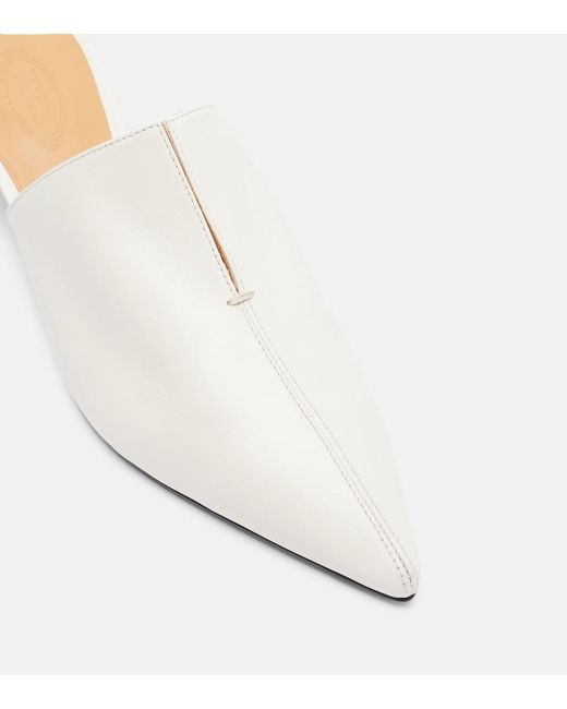 Tod's White Leather Mules