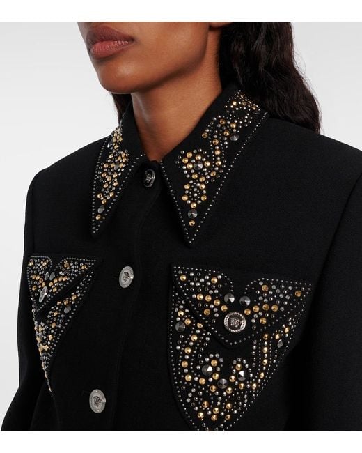 Versace Black Studded Wool-Blend Jacket