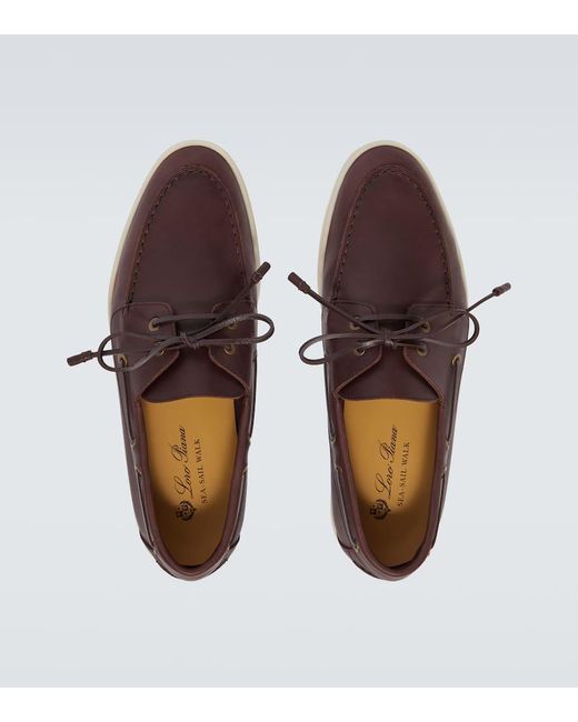 Loro Piana Brown Sea-Sail Walk Leather Boat Shoes for men