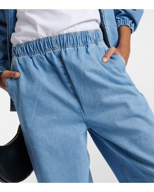 Jeans A Gamba Larga Con Logo di Prada in Blue